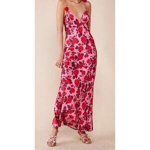 For Love & Lemons Huda Maxi Dress Pink Red Rosette Sz XL Valentines Romantic